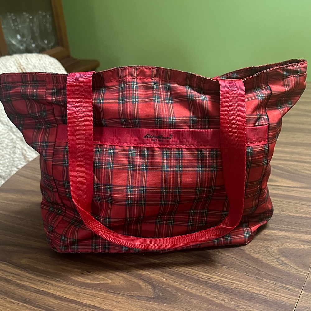 Eddie Bauer Red and Green Plaid Tote